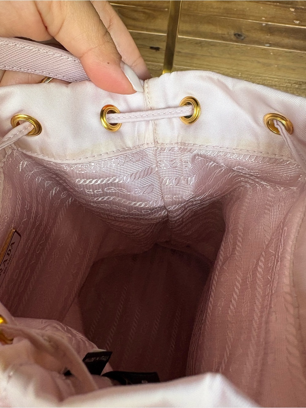 Prada Pale Pink Nylon Drawstring Mini Backpack with Gold Hardware - Picture 7 of 16